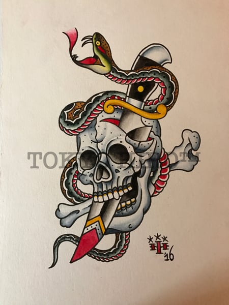 Image of Skull,Snake& Dagger
