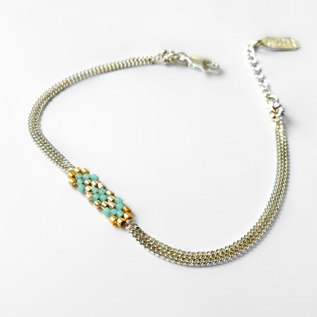 Image of Bracelet tissé chaines argent "Flocon"
