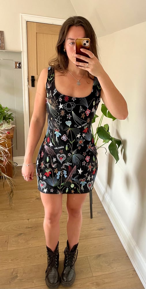 Stars, flowers, constellations, and whimsical hearts tulle velvet handmade Dress