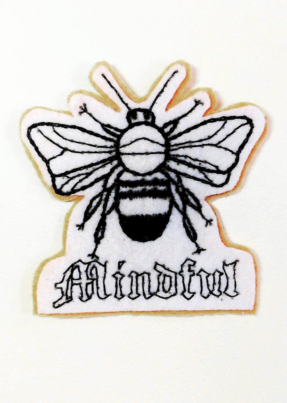 Image of "Bee" Mindful Bee Patch (white on beige)