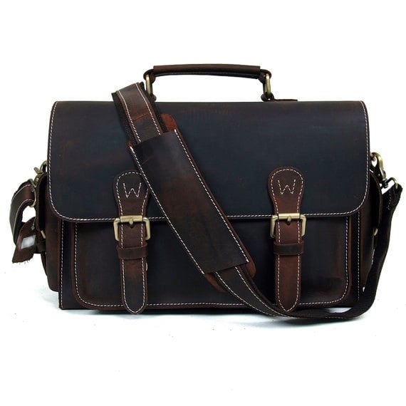 Image of Handmade  Genuine Leather DSLR Camera Bag SLR Camera Bag Large  Messenger Bag