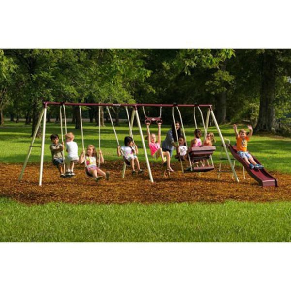 Image of Flexible Flyer Play Park Metal Swing Set Playground Outdoor Swingset Slide