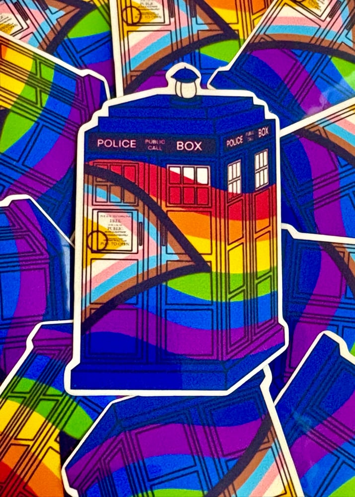 Image of New Progress Pride Tardis Sticker