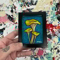 Chanterelle mushrooms teal glitter- Mini Glass Painting