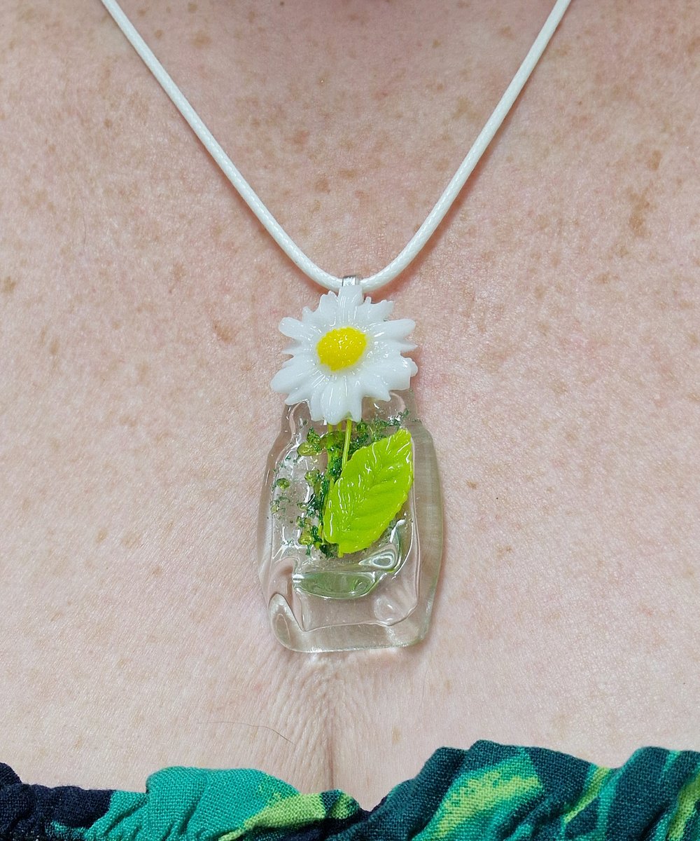 Image of Fused Glass Mini Bottle with Daisy Pendant 