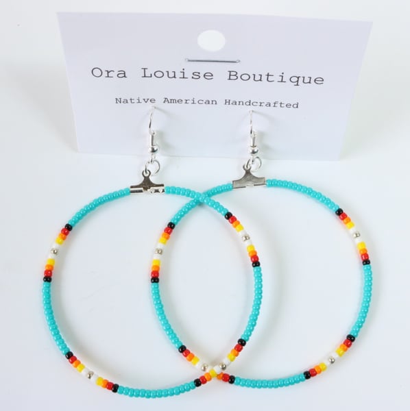 Image of Turquoise Seed Bead Hoop Earrings