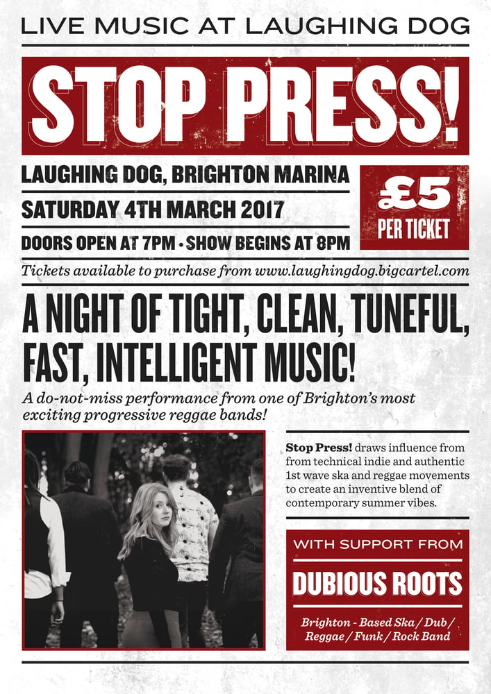 Image of STOP PRESS! Live at Laughing Dog Saturday 4th March
