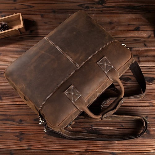 Image of Handmade Vintage Leather Mens Briefcase, 16" Laptop Bag, Messenger Bag 8012