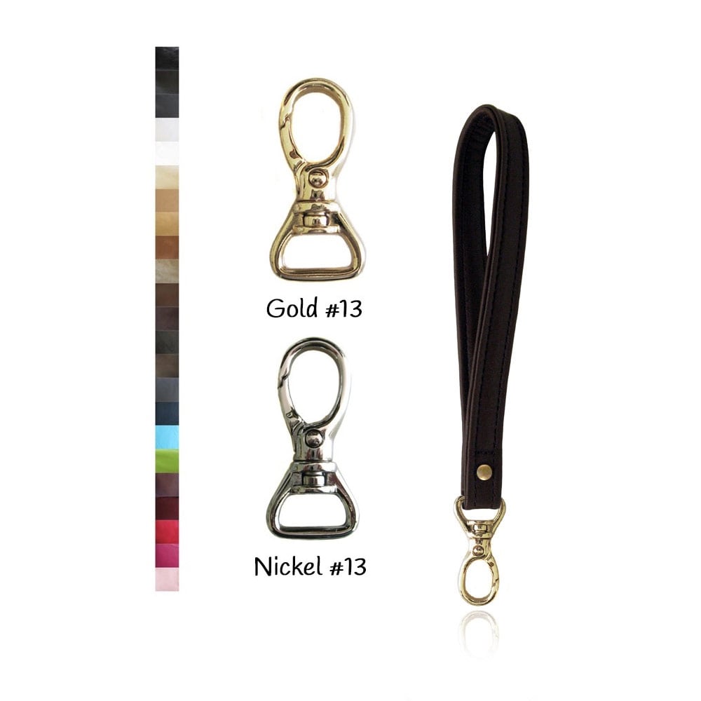 Image of Leather Wrist Strap with GOLD or NICKEL #13 Swivel Snap Hook - Choose Leather Color - 1/2 inch Wide