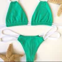 Image 2 of Skinny strings mint green and white bikini