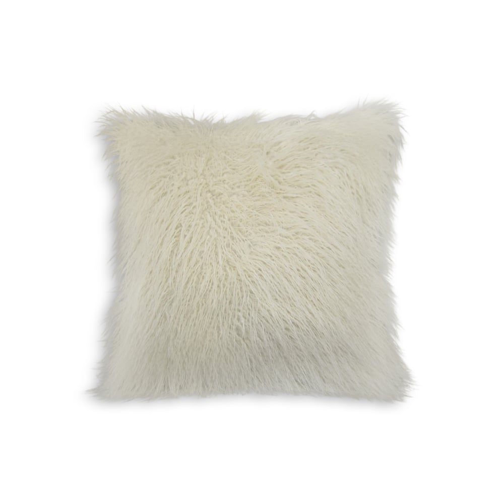 Image of FRISCO MONGOLIAN SHEEPSKIN FAUX FUR PILLOW STONE WHITE		