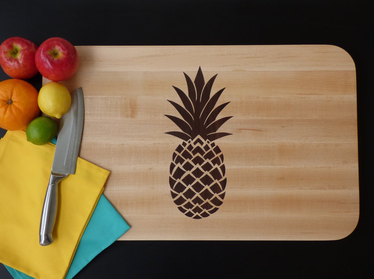 Cutting Board with Tropical Pineapple Inlay Design