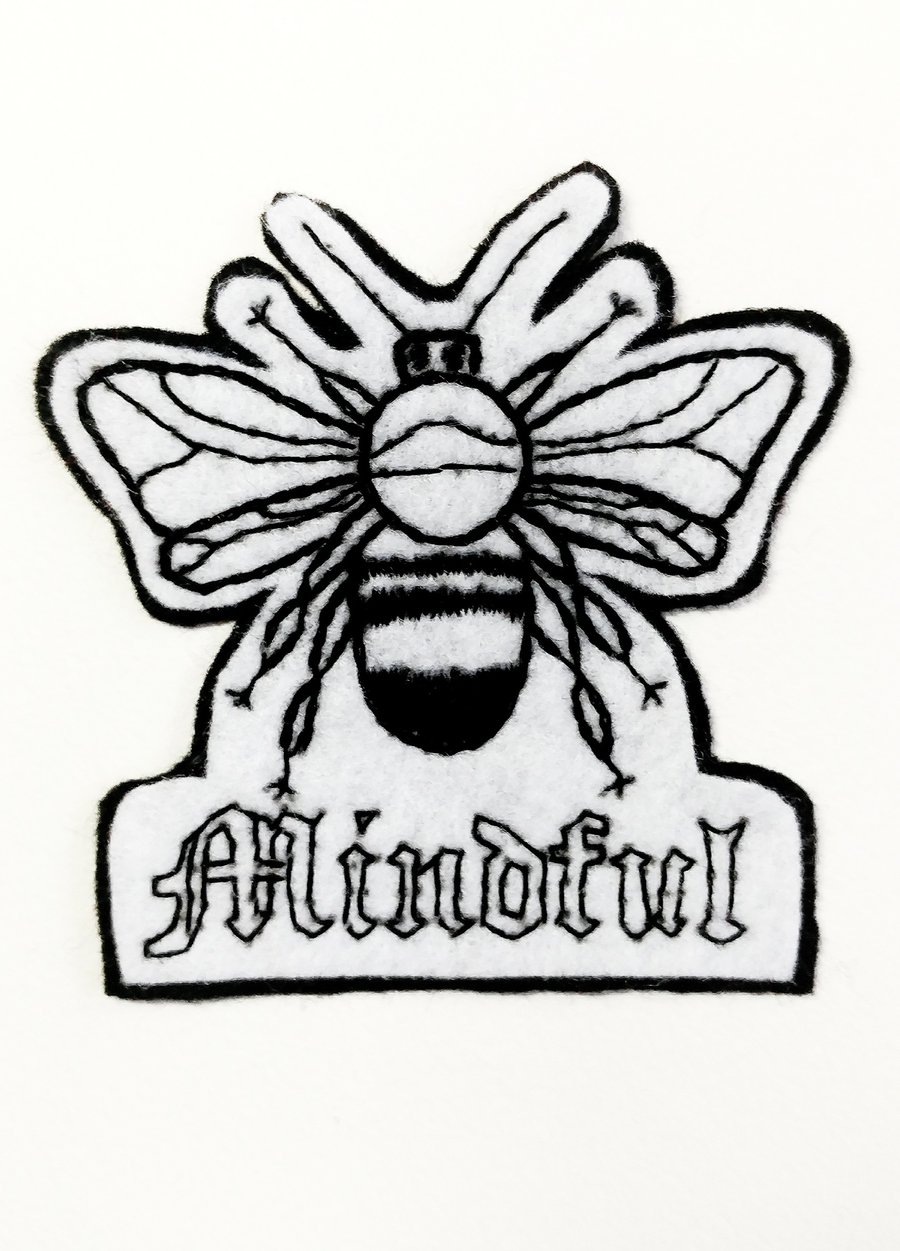 Image of "Bee" Mindful Bee Patch (white on black)