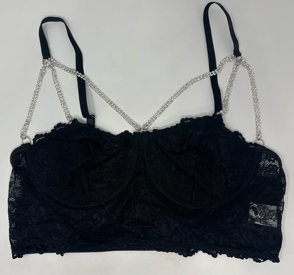 Image of Black Lace Bra With Rhinestone Accented Straps - Large - Free Shipping