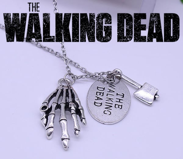 Image of THE WALKING DEAD - Axe, Zombie hand & "The Walking Dead" metal tag Necklace