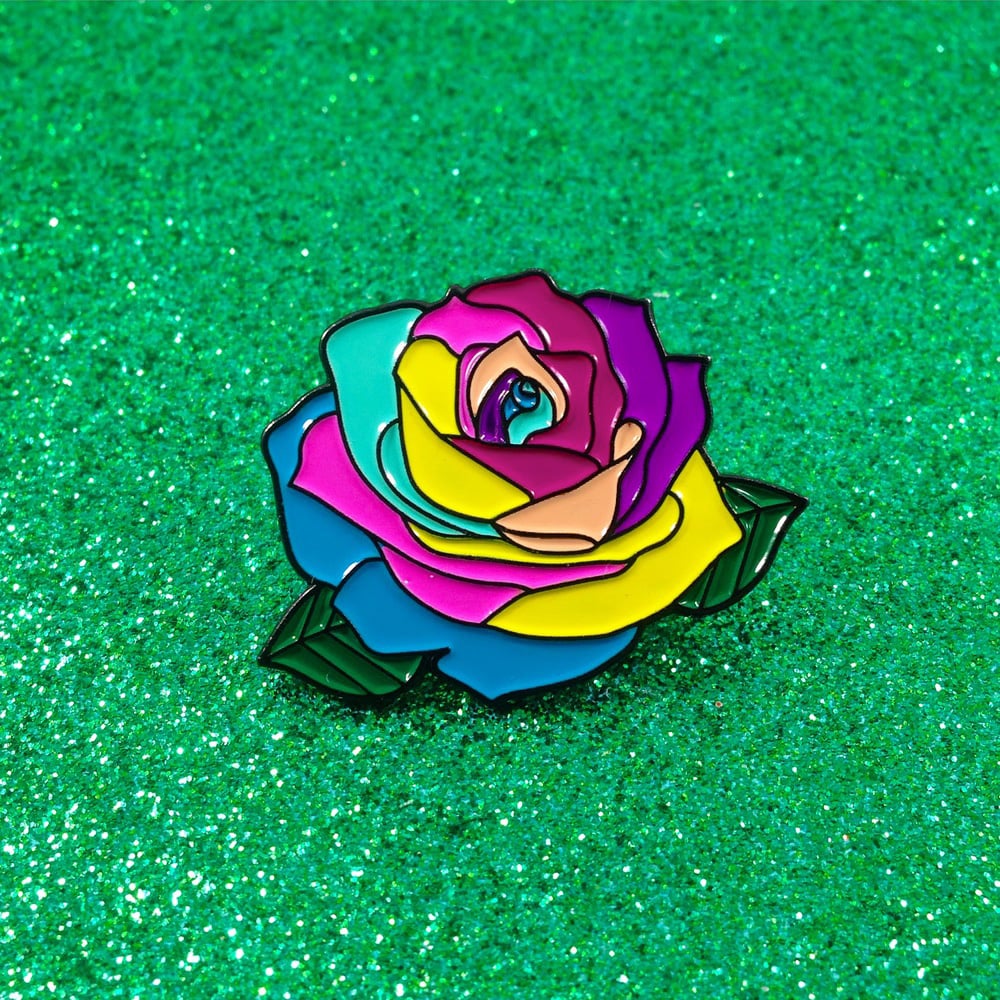 Rainbow Rose Enamel Pin | krystan saint cat