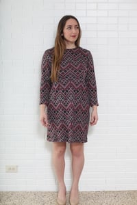 Image of Purple Tone Geometric Pattern Knit Shift Dress- size 10/12