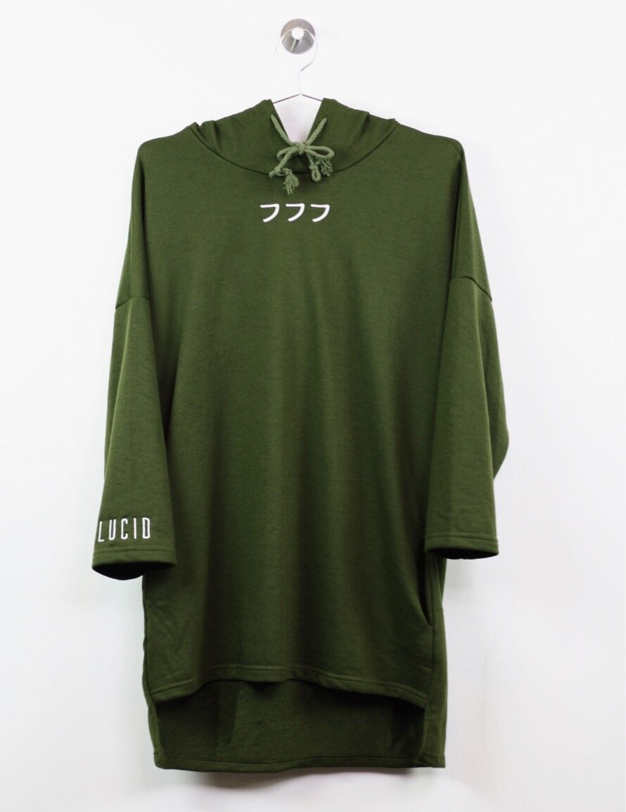 Image of 3/4 SLEEVE EXTENDED HOODIE - OLIVE