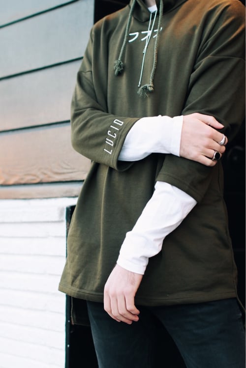 Image of 3/4 SLEEVE EXTENDED HOODIE - OLIVE