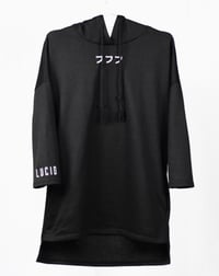 Image 1 of 3/4 SLEEVE EXTENDED HOODIE - BLACK