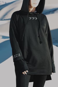 Image 3 of 3/4 SLEEVE EXTENDED HOODIE - BLACK
