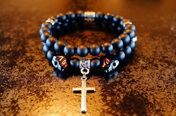 Image of Bracelet Onyx skull cross