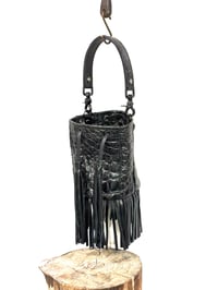 Image 2 of Croc Embossed Black Fringed Leather Top Handle Bucket 