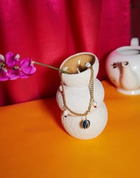 Image 1 of Blue Cowrie sea shell pearl necklace