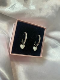 Image 2 of white heart hoop earrings