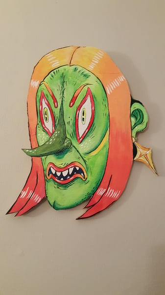 Image of Ghoul Portrait on wood "A Hard Part and a Day-GLO Smile"