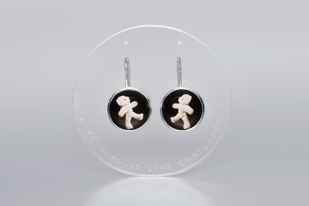 Image of "Thus you shall.." teddy-bear silver earrings with photos, rock crystal  · SIC ITUR AD ASTRA ·