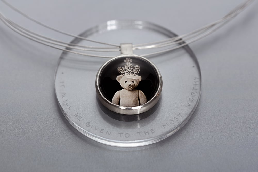 Image of "It will be given to.." teddy-bear silver pendant with photo, rock crystal  · DETUR DIGNIORI ·