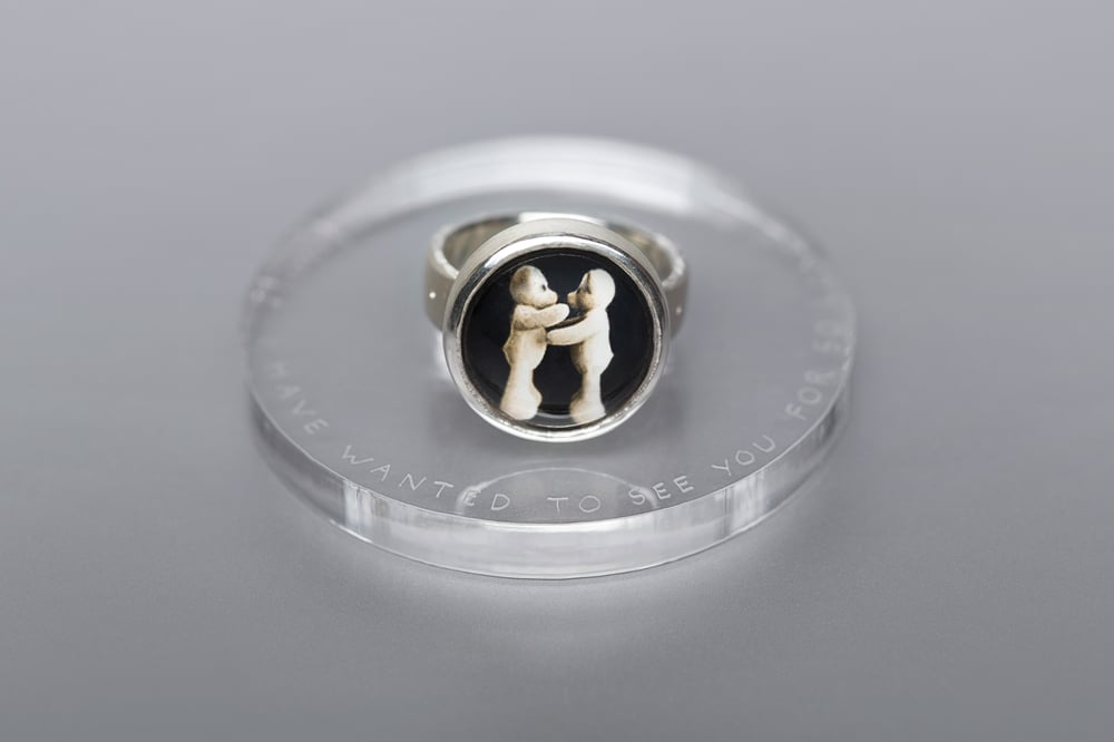 Image of "I have wanted.." teddy-bear’s silver ring with photo and rock crystal · DUDUM OPTABAM.. ·