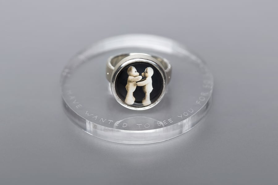 Image of "I have wanted.." teddy-bear’s silver ring with photo and rock crystal  · DUDUM OPTABAM.. ·