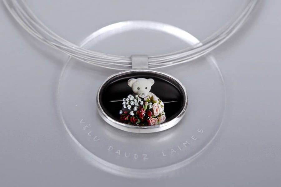 Image of "I wish you.." teddy-bear silver pendant with photo, rock crystal  · PERPETUA FELICITATE.. ·