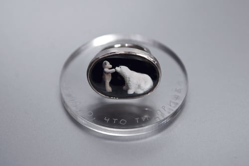 Image of "Good of you to come" teddy-bear’s silver ring with photo and rock crystal  · BENE FACTUM.. ·