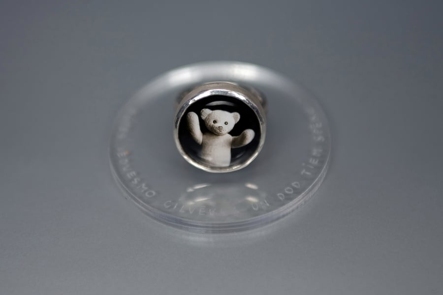 Image of "Looking after.." Teddy-bear’s silver ring with photo, rock crystal  · CURA EXSUSCITAT.. ·  