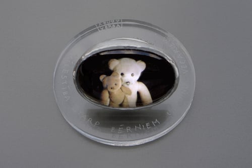 Image of "Mutual love.." teddy-bear’s silver ring with photo and rock crystal  · CARITAS INTER.. ·