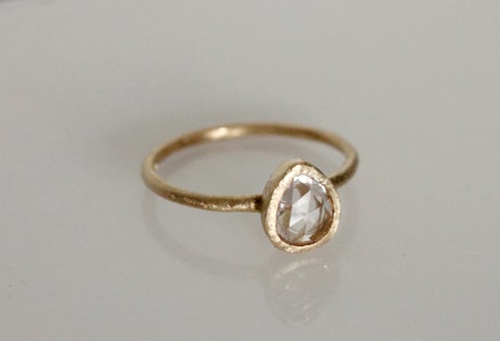 Image of Icy pink pear sapphire engagement ring. 18k. Billy