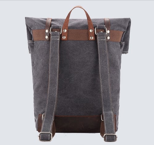 Image of Waxed Canvas Backpack with Leather Trim, School Backpack, Rucksack 1004