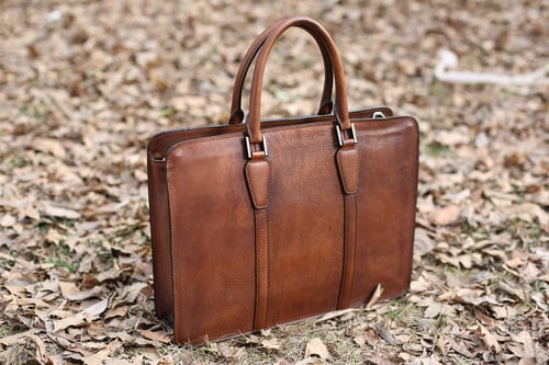 Image of Handmade Vintage Full Grain Leather Briefcase, Laptop Bag, Men's Handbag NZ02