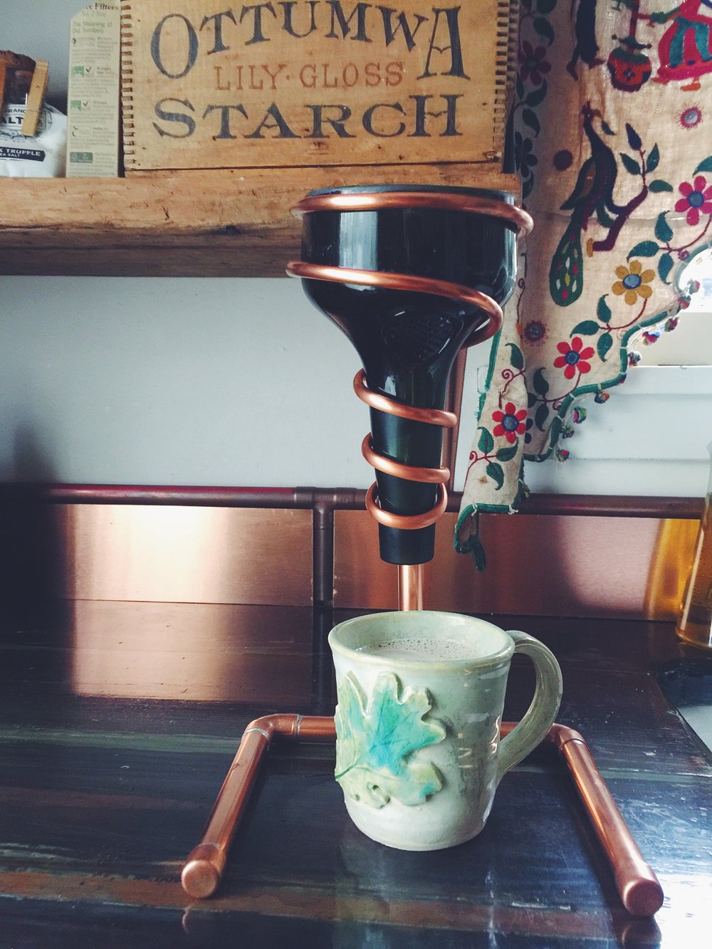 Image of Copper coffee drip stand with vintage emerald green top
