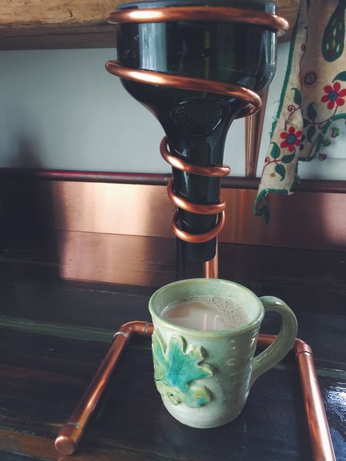 Image of Copper coffee drip stand with vintage emerald green top