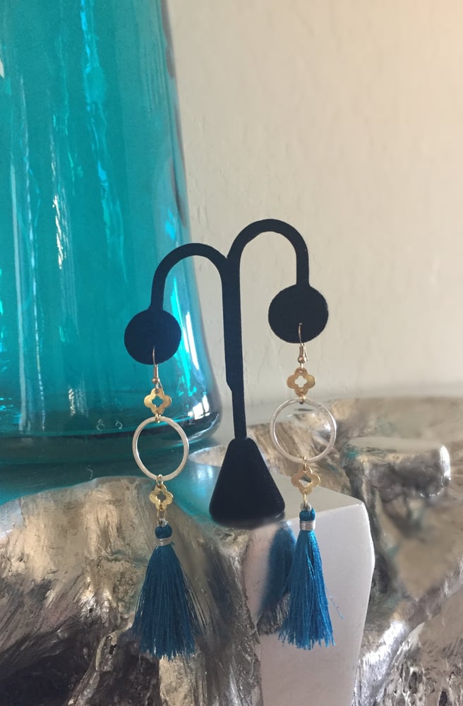 Image of Bright Blue Tassel Earrings