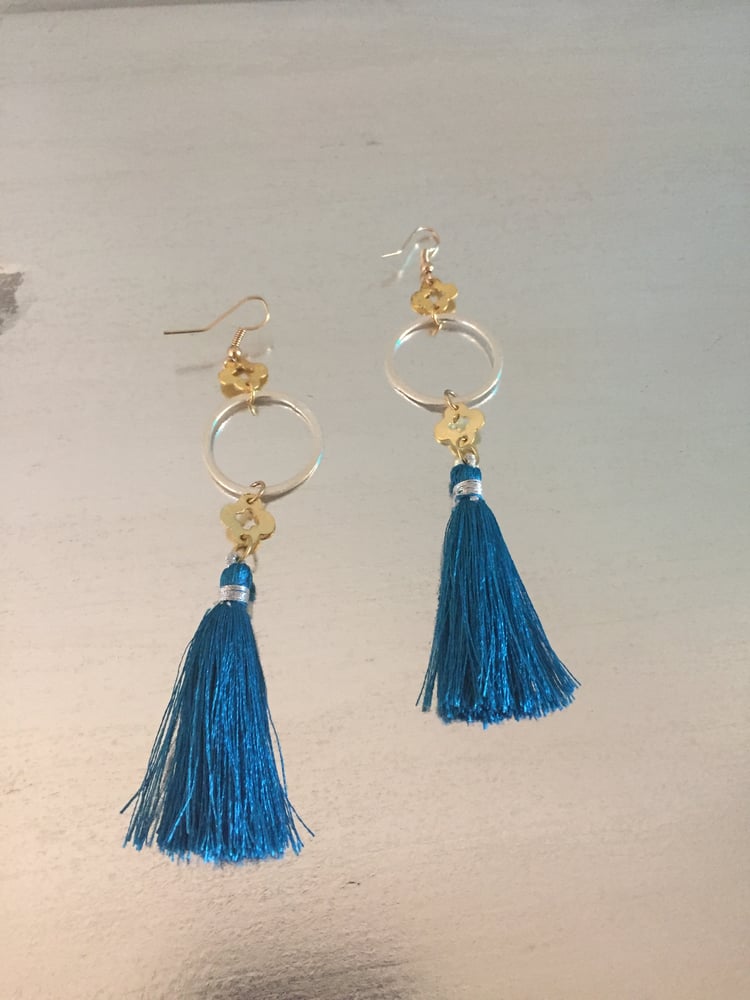 Image of Bright Blue Tassel Earrings