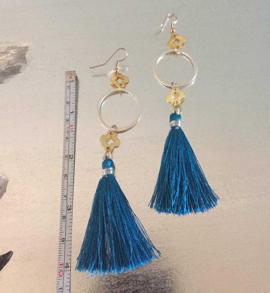 Image of Bright Blue Tassel Earrings