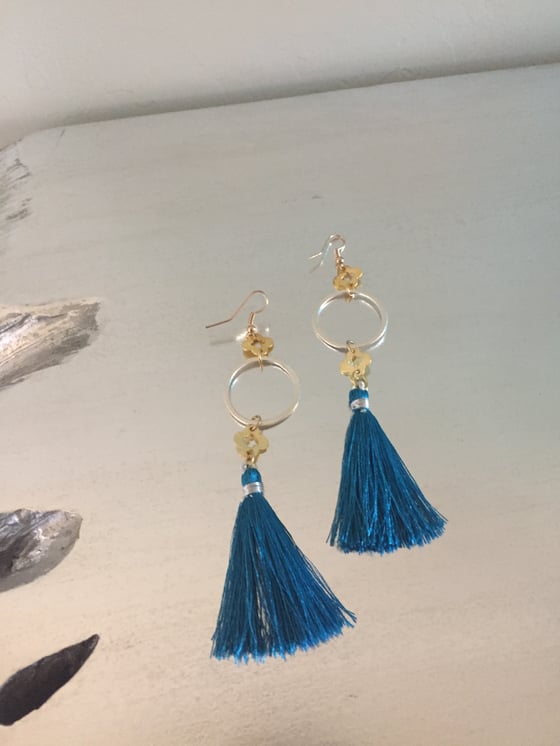 Image of Bright Blue Tassel Earrings