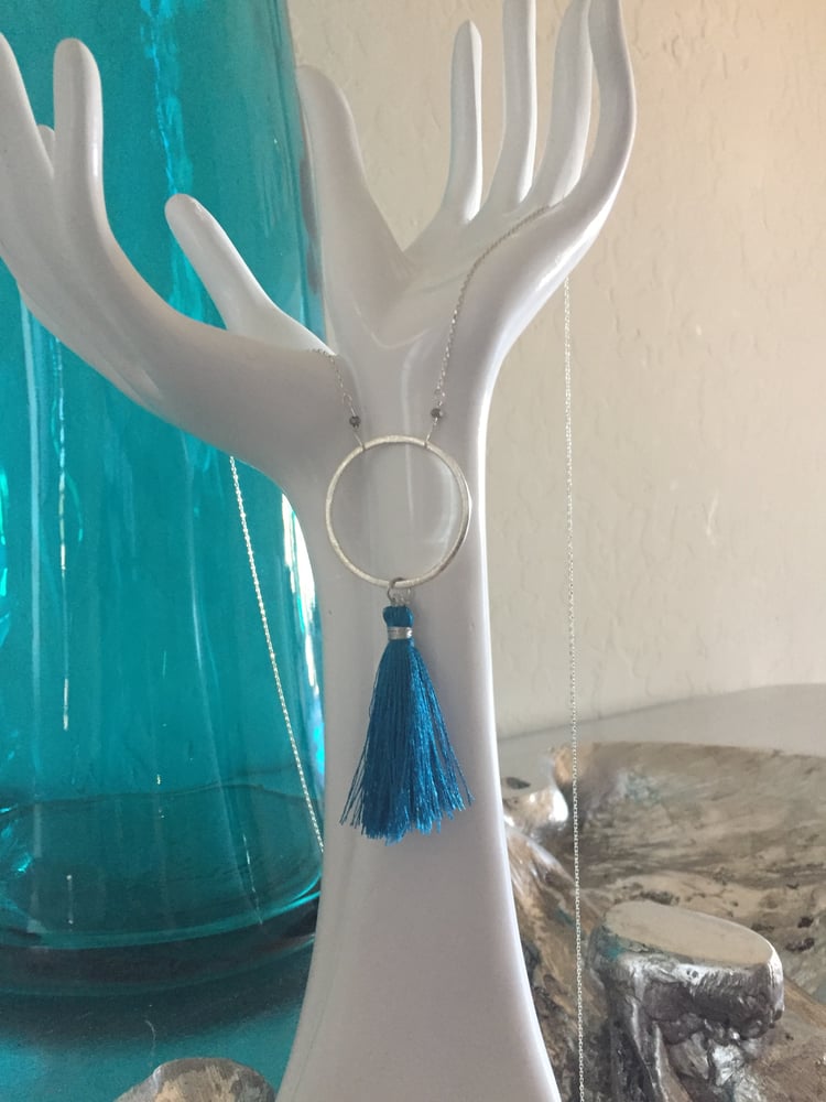 Image of Bright Blue Silk Tassel Long Necklace