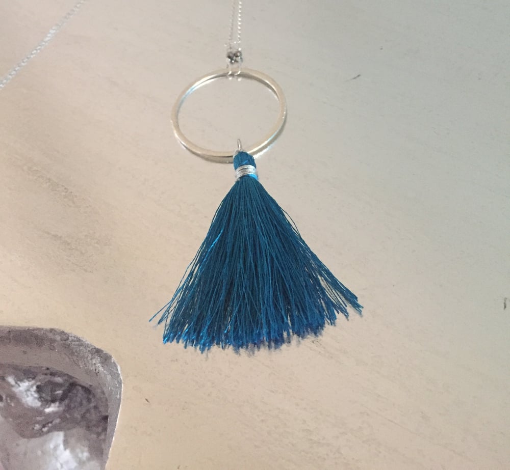 Image of Bright Blue Silk Tassel Long Necklace