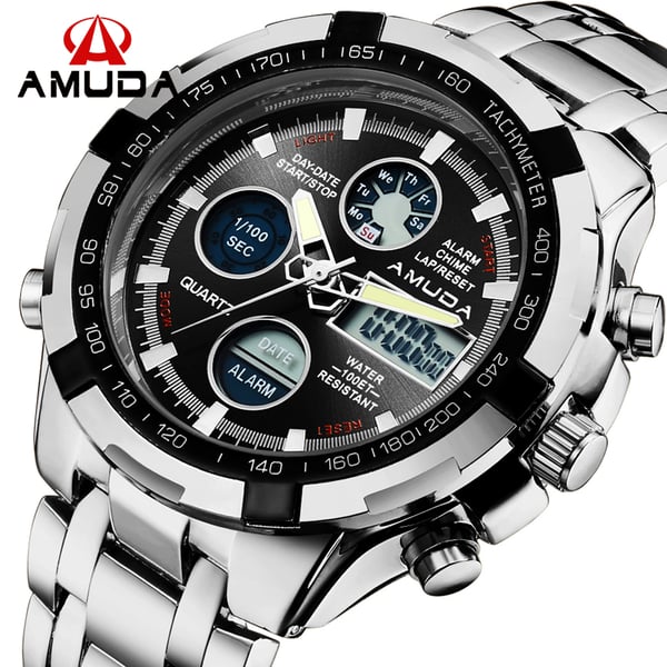 Image of Men Army Military Watch Men’s Quartz LED Digital Clock Full Steel Wrist Watch